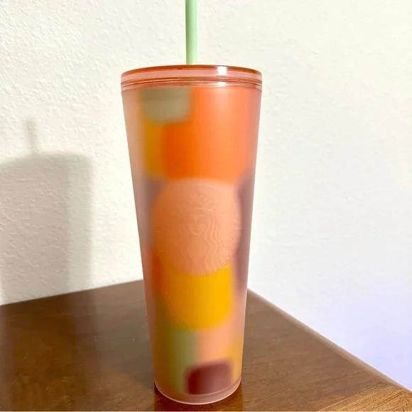 Starbucks Multicolor Patterned Peach Coral Soft Touch Target Tumbler • 24oz - Picture 1 of 6